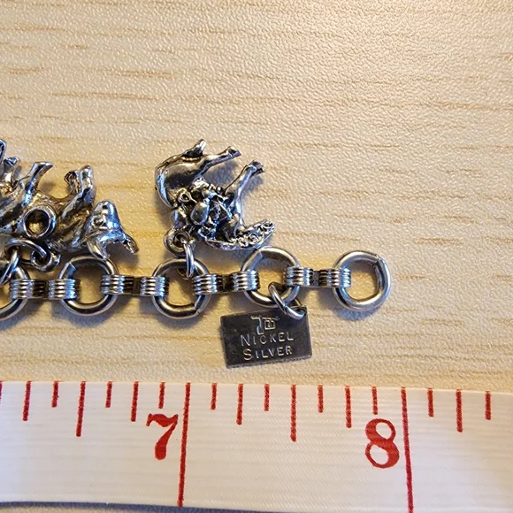 Wyoming Charm Bracelet Western Themed Nickel & Sterling Silver Charms Cowboy